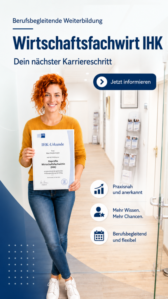 Absolventin mit IHK-Urkunde für den Lehrgang Wirtschaftsfachwirt IHK bei eo ipso